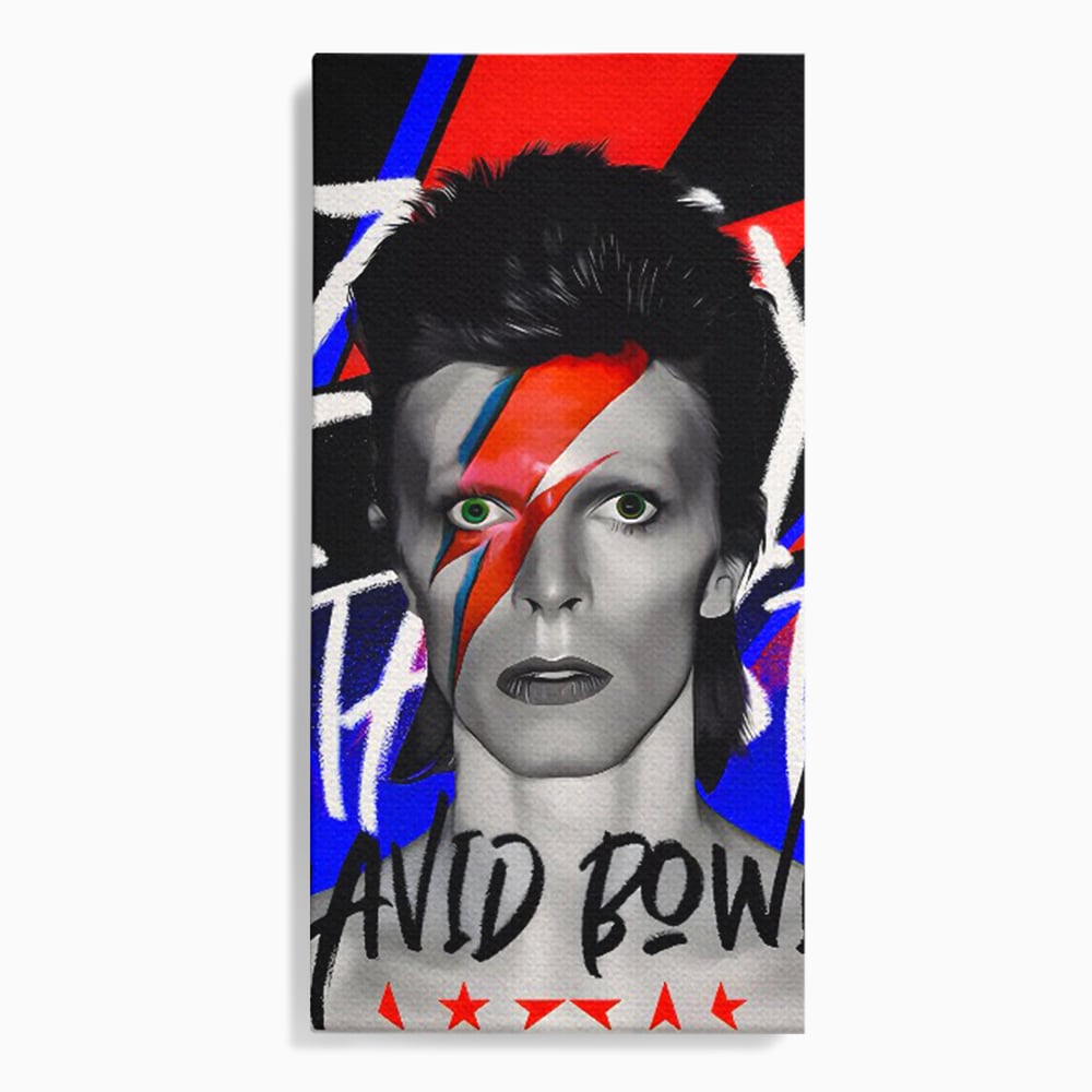 Tablou canvas cu tablou portret david bowie cu fulger, fara rama, pe sasiu de lemn